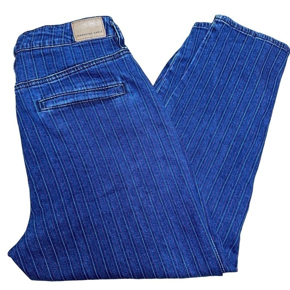 AE cropped pin stripe denim pants mom jean 8 short - Picture 1 of 9